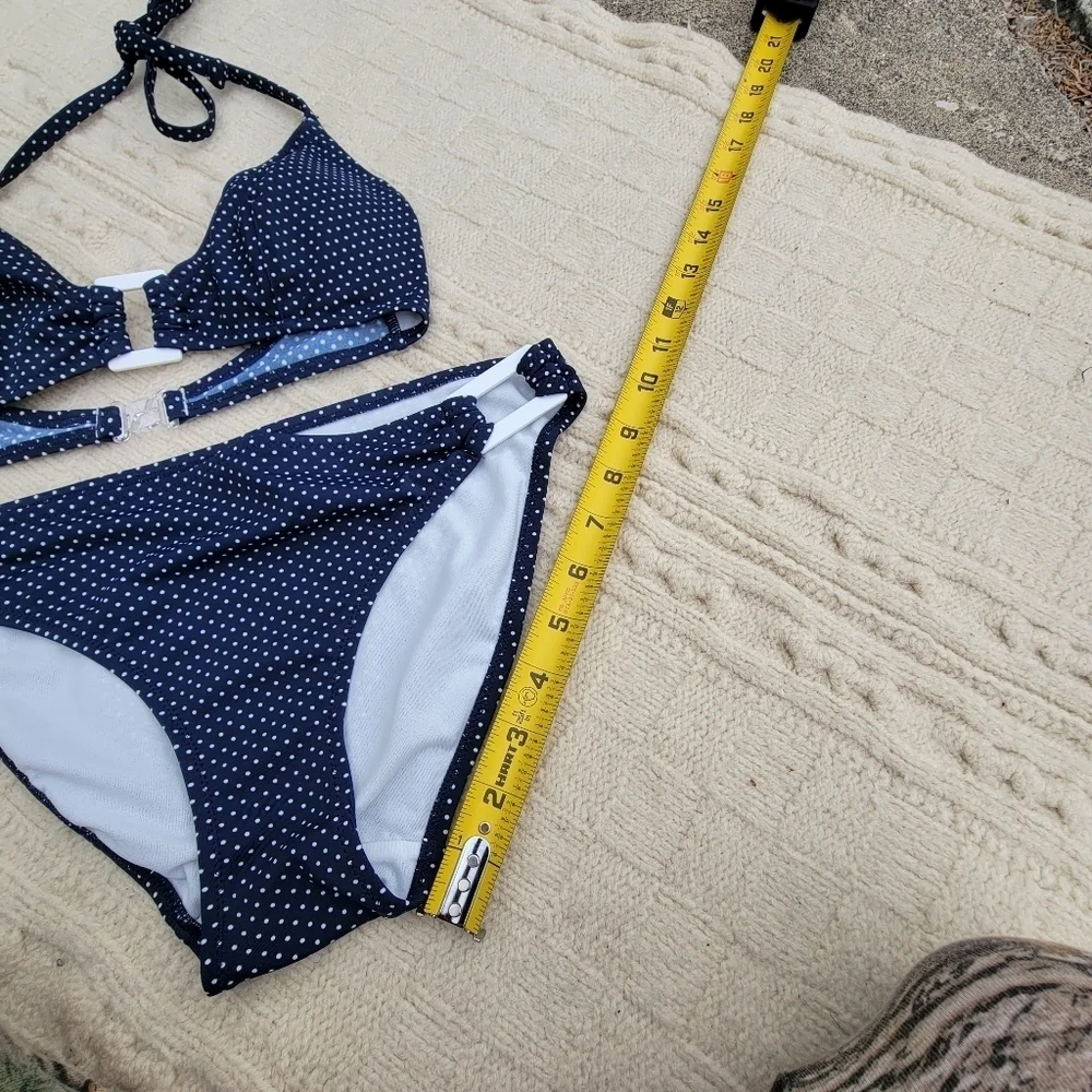 NWT Marie Melli Retro Polka Dot Print Bikini size S Navy White